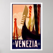 Poster de Viajes de Venezia Gondola Vintage
