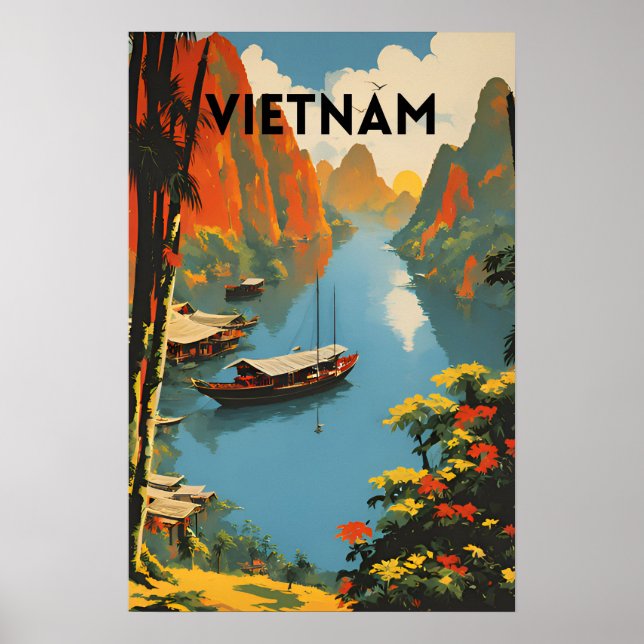 Póster Poster de Viajes de Vietnam Vintage (Frente)