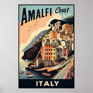 Póster Poster de Viajes de Vintage de Amalfi Coast Italia