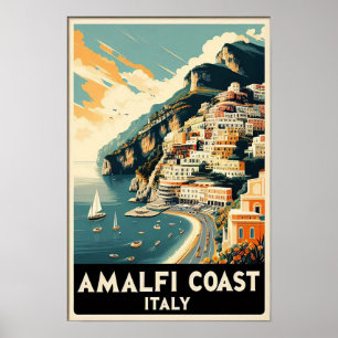 Póster Poster de Viajes de Vintage de Amalfi Coast Italia