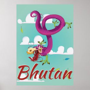 Póster Poster de viajes de vintage de Bután