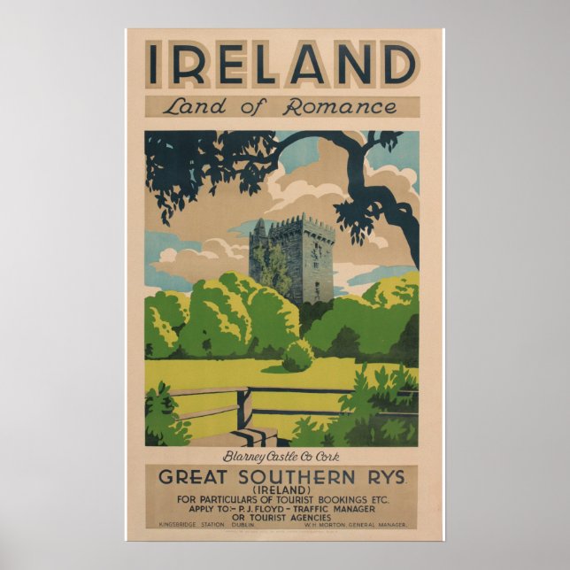 Póster Poster de viajes de vintage de Irlanda (Frente)