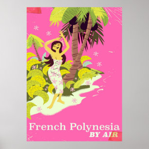 Póster Poster de viajes de vintage de la Polinesia France