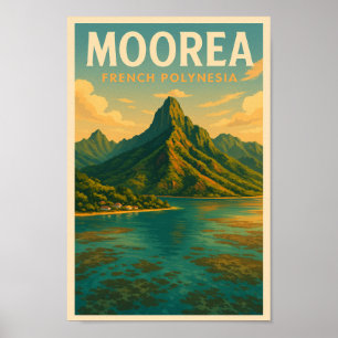 Póster Poster de Viajes de Vintage de Moorea Polinesia Fr