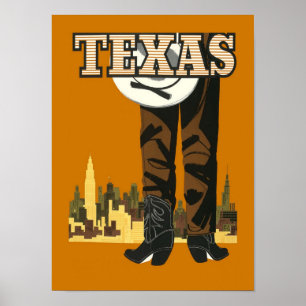 Póster Poster de Viajes de Vintage de Texas Cowboy