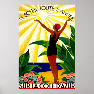 Póster Poster de Viajes de Vintage Francia - Riviera Fran