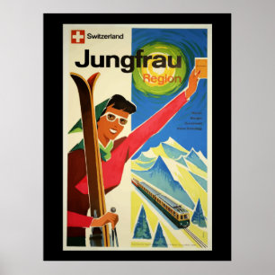 Póster Poster de Viajes de Vintage, Suiza, Jungfrau,