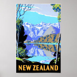Póster Poster de Viajes del Lago Matheson de Nueva Zeland
