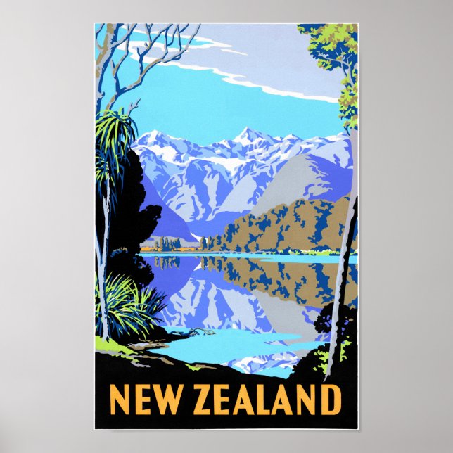 Póster Poster de Viajes del Lago Matheson de Nueva Zeland (Frente)