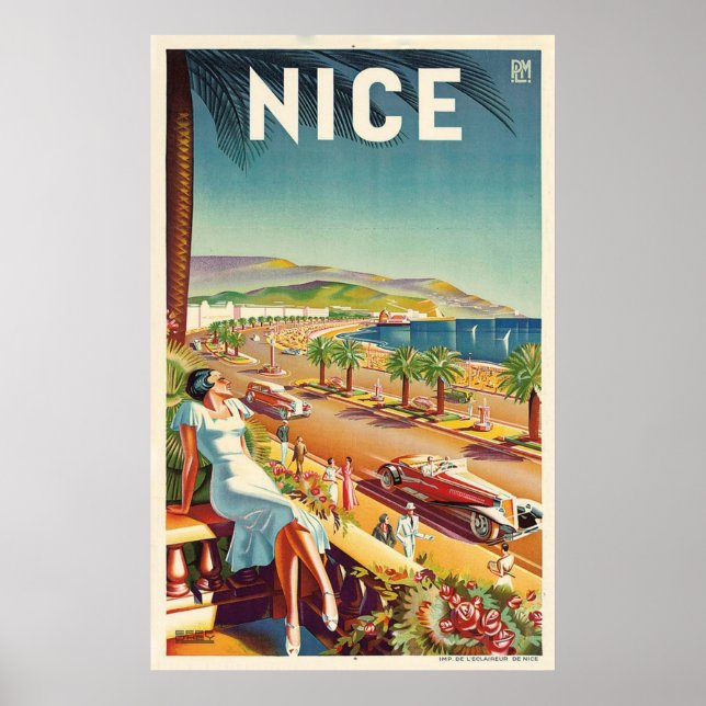 Póster Poster de viajes Nice France Vintage (Frente)