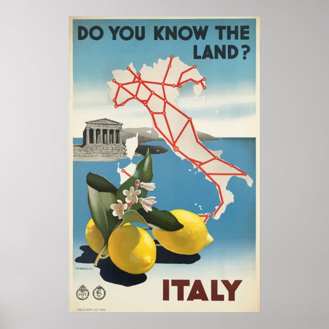 Póster Poster de Viajes por Mapa de Italia y Viajes por V (Frente)