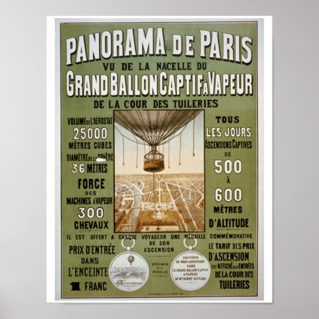 Póster Poster de Viajes por Viaje Panorama de París (Frente)