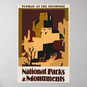 Póster Poster de Viajes Pueblos del Suroeste de la Vintag