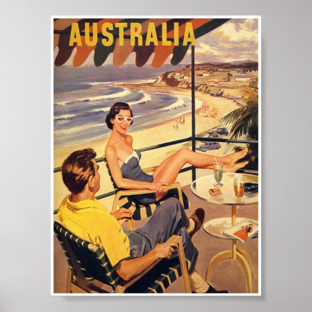 Póster Poster de viajes retro vintage de Australia (Frente)