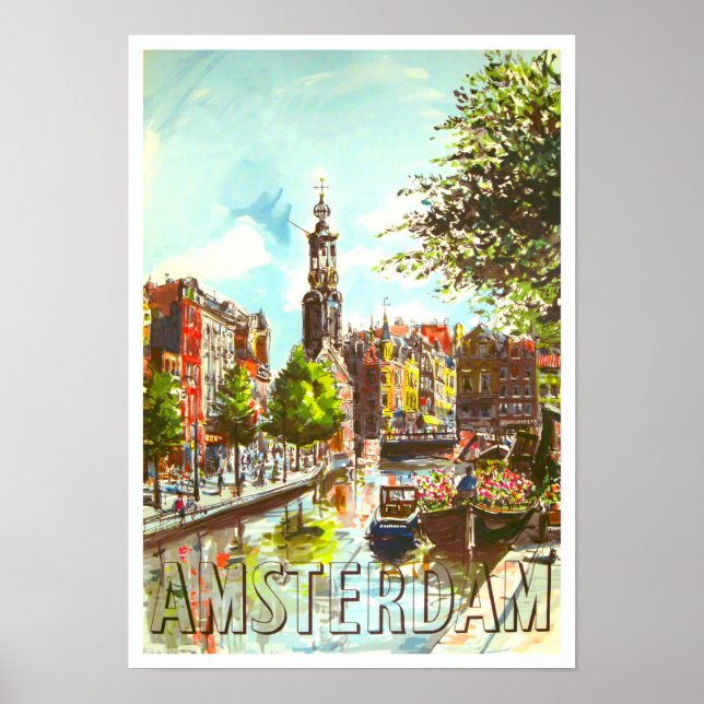 Póster Poster de viajes vintage de Amsterdam Holland (Frente)