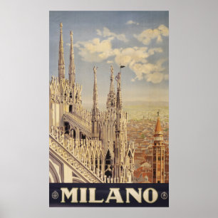 Póster Poster De Viajes Vintage De Catedral En Milán, Ita
