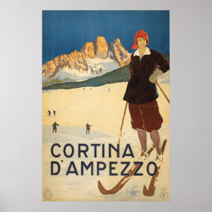 Póster Poster De Viajes Vintage De Cortina D'ampezzo, Ita
