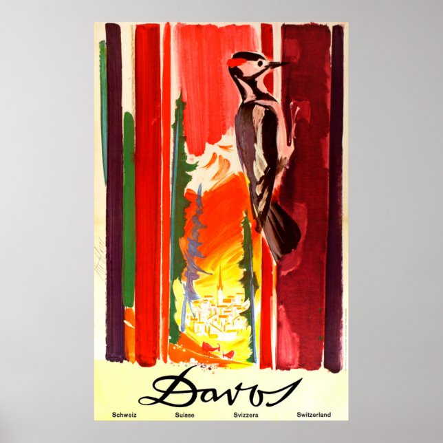 Póster Poster de Viajes Vintage de Davos Suiza (Frente)