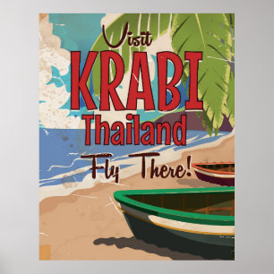 Póster Poster de viajes vintage de Krabi Beach Thailand