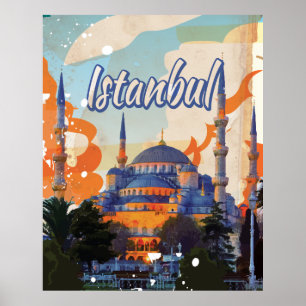 Póster Poster de viajes vintage de la Mezquita de Estambu