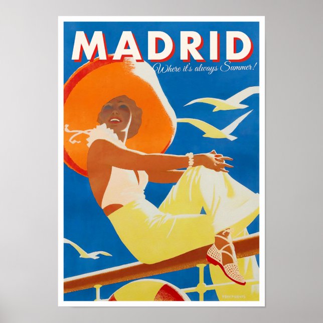 Póster Poster de viajes vintage de Madrid España (Frente)