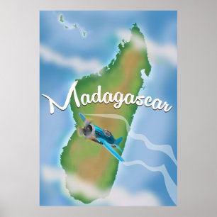 Póster Poster de viajes vintage de Mapa de Madagascar.