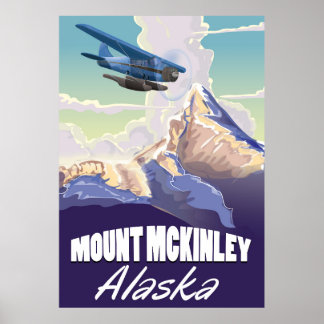 Póster Poster de viajes vintage de Mount McKinley Mountai
