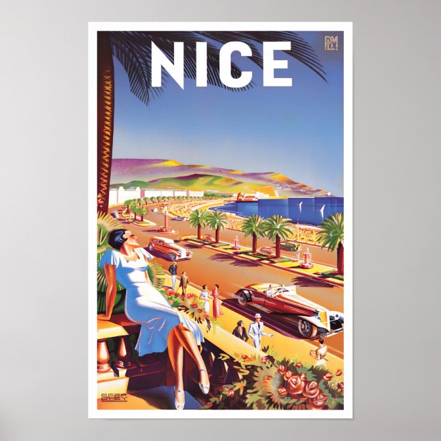 Póster Poster de viajes vintage de Nice France (Frente)