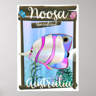Póster Poster de viajes vintage de Noosa Australia