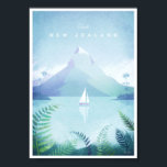Póster Poster de Viajes Vintage de Nueva Zelanda<br><div class="desc">Afiche de viaje de estilo vintage de Nueva Zelanda. Ilustracion de un fiordo en Nueva Zelanda. El texto dice Visitar Nueva Zelanda. Ilustracion original de Henry Rivers para Travel Poster Co.,  dibujado a mano y digitalizado.</div>