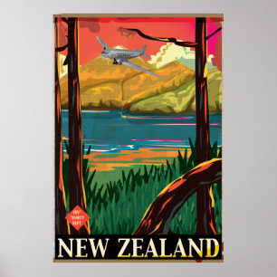Póster Poster de Viajes Vintage de Nueva Zelanda