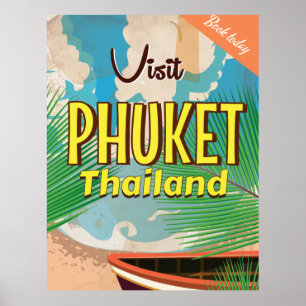 Póster Poster de viajes vintage de Phuket Thailand