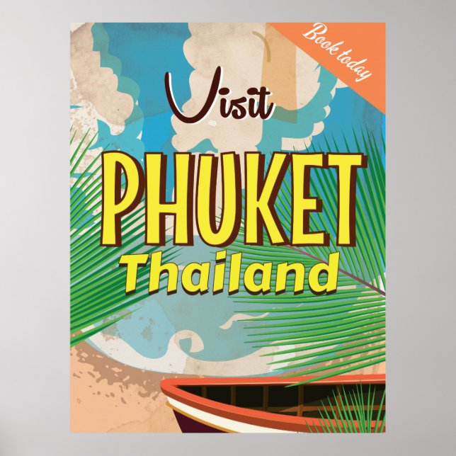 Póster Poster de viajes vintage de Phuket Thailand (Frente)