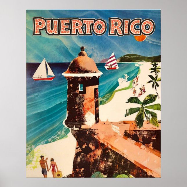 Póster Poster de Viajes Vintage de Puerto Rico (Frente)