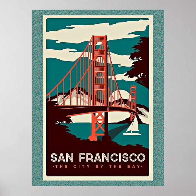 Póster Poster de viajes vintage de San Francisco (Frente)