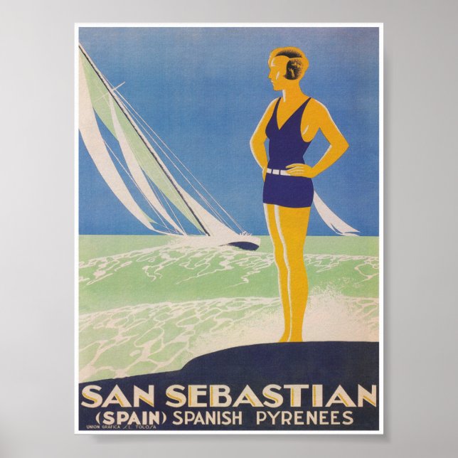 Póster Poster de Viajes Vintage de San Sebastián España (Frente)