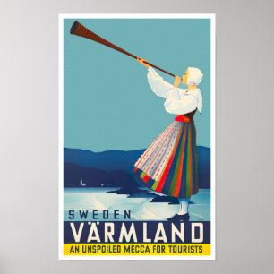 Póster Poster de viajes vintage de Varmland Suecia