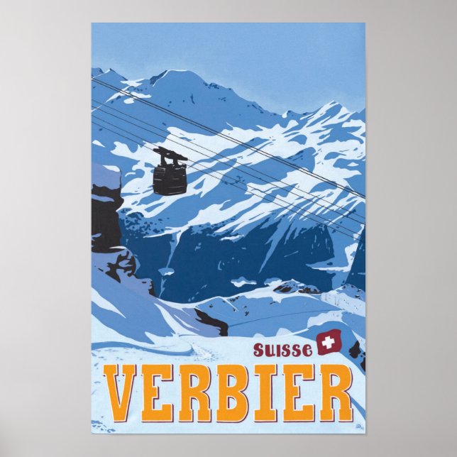 Póster Poster de Viajes Vintage de Verbier Suiza (Frente)
