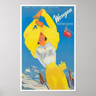 Póster Poster de viajes vintage de Wengen Suiza