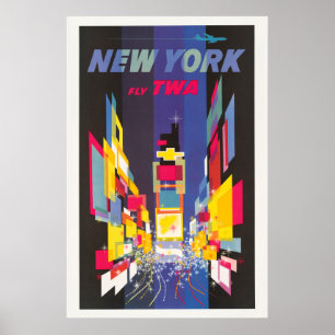 Póster Poster de Viajes Vintage, Fly Twa, Nueva York