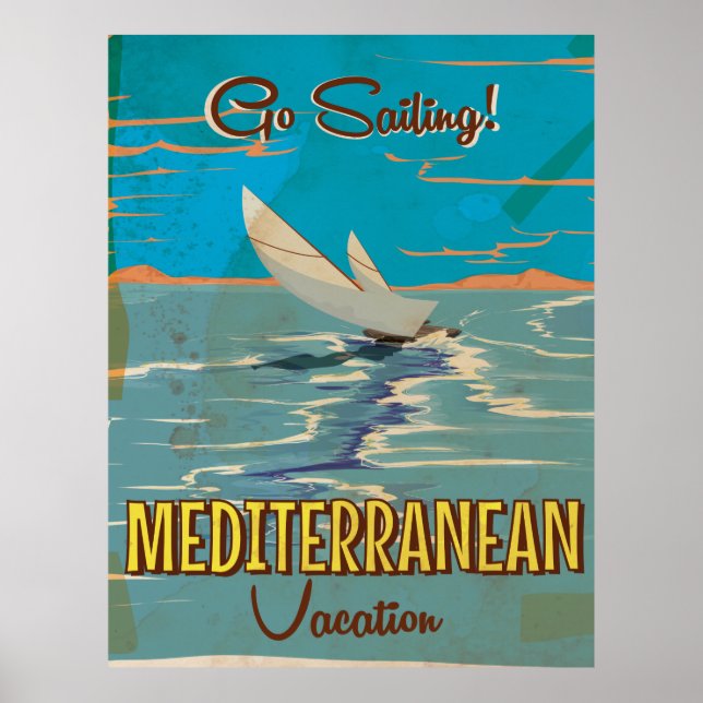 Póster Poster de viajes vintage mediterráneo (Frente)