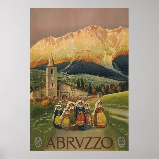 Póster Poster De Viajes Vintage Para Abruzzo, Italia. (Frente)