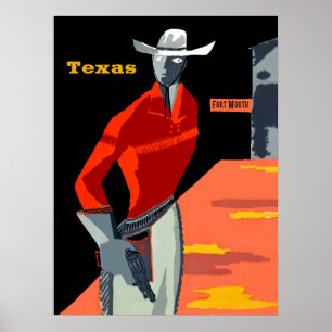 Póster Poster de Viajes Vintage para Ft Worth, Texas