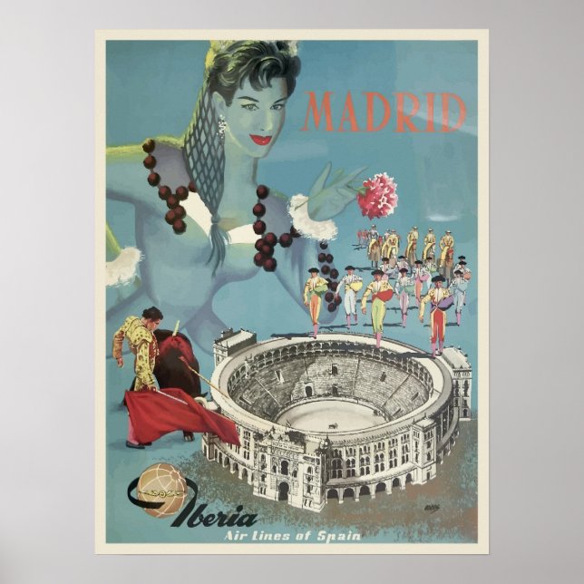Póster Poster de Viajes Vintage para Madrid, España (Frente)