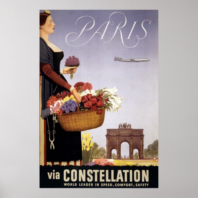 Póster Poster De Viajes Vintage, París Vía Constellation (Frente)