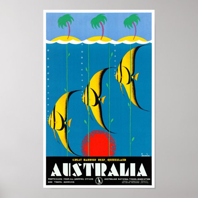 Póster Poster de Viajes Vintage Restaurado de Australia (Frente)
