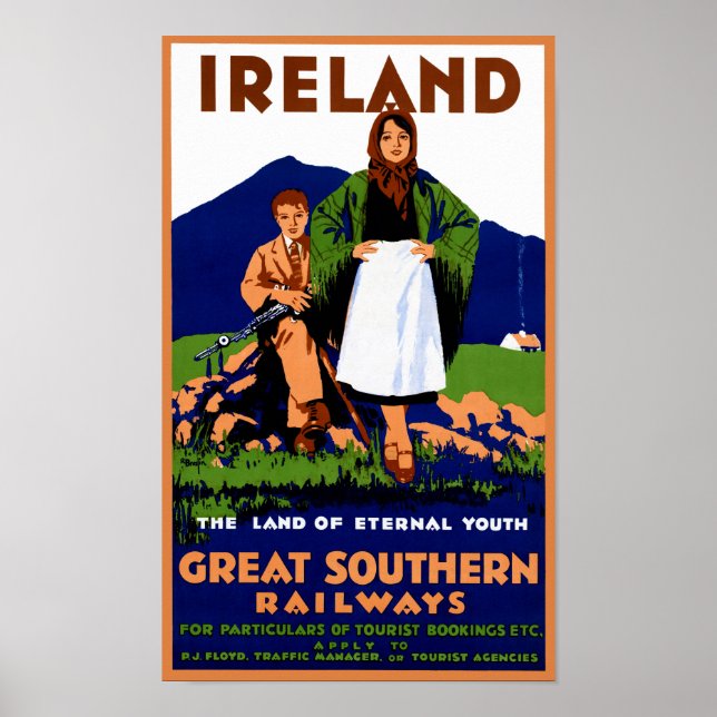 Póster Poster de Viajes Vintage Restaurado de Irlanda (Frente)