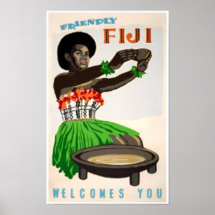 Póster Poster de Viajes Vintage Restaurado en Fiji