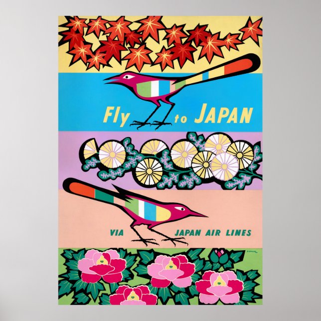 Póster Poster de viajes volando a Japón restaurado (Frente)