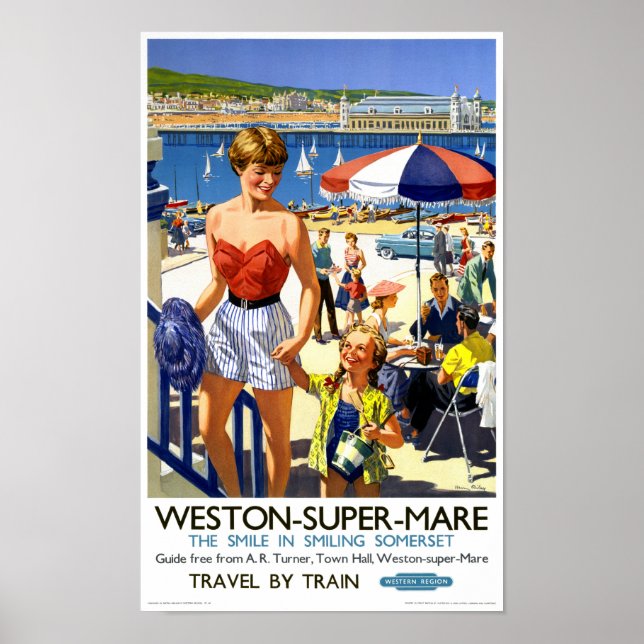 Póster Poster de viajes Weston Super Mare Vintage (Frente)